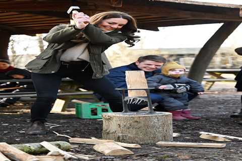 Kate Middleton shows off her muscles as she splits wood on Denmark forest school visit to encourage ..