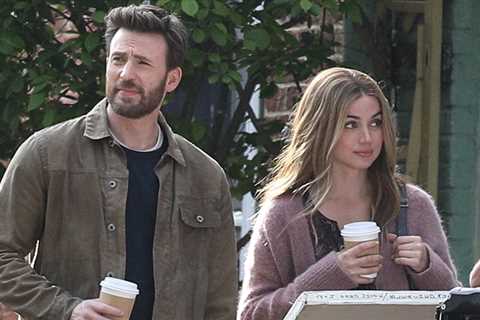 Chris Evans can’t stop laughing with Ana de Armas on the Ghosted set in Washington, DC