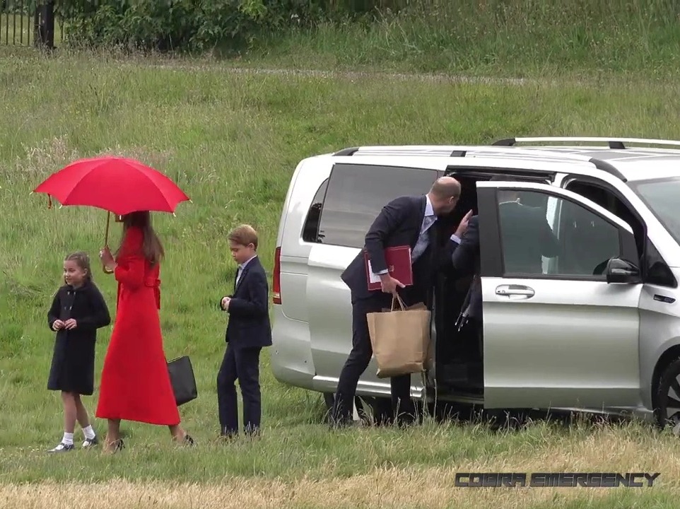 Adorable moment Prince William blows kisses to Prince Louis, four, as he leaves for Cardiff with Kate Middleton