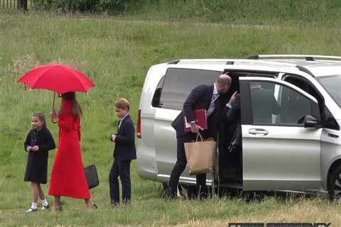 Adorable moment Prince William blows kisses to Prince Louis, four, as he leaves for Cardiff with..