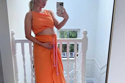 Jorgie Porter shows off baby bump in bright crop top as she celebrates engagement