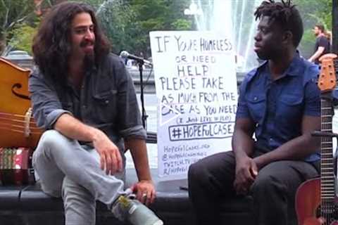 This street performer gives money instead of taking it