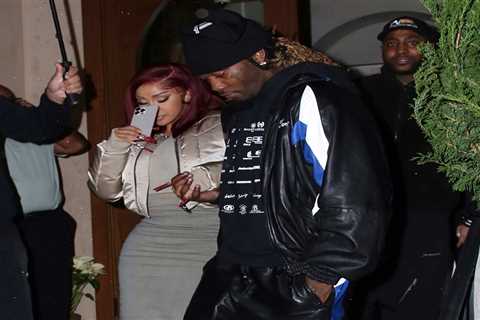Cardi B and Offset Grab Dinner at Lavo, with Cardi in a Rick Owens Ribbed Top, Ombre Skirt, and..