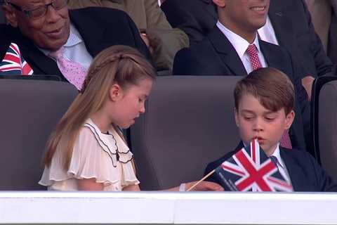 Sweet moment Princess Charlotte, 8, asks mum Kate for help as she sits next to brother George at..