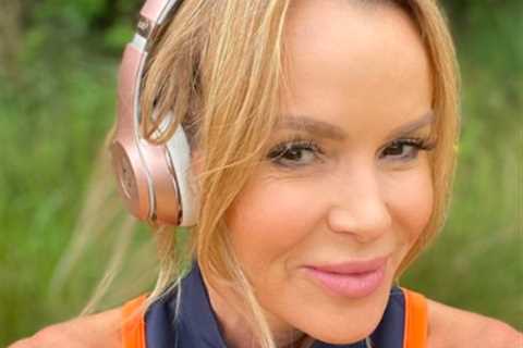 Amanda Holden poses in skintight gymwear on a run after going braless at work