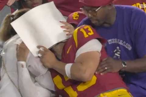 Caleb Williams cries in mom’s arms after USC loss, wants to cuddle with his dog