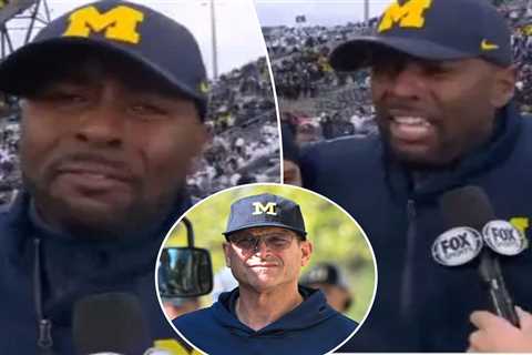 Acting Michigan coach gives teary, NSFW interview after win without suspended Jim Harbaugh