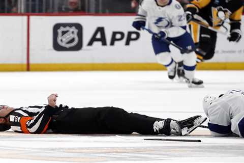 NHL referee stretchered off ice in ‘scary moment’ during Penguins-Lightning game