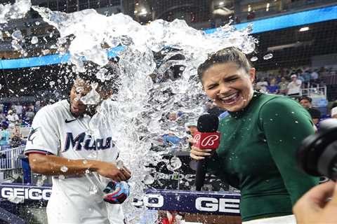 Bally Sports’ Jessica Blaylock gets splashed with Marlins’ water cooler — again