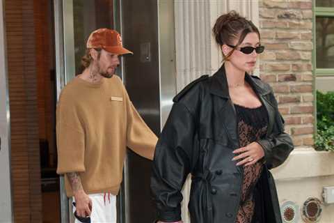 Hailey Bieber Shows Off Baby Bump in Lace Jumpsuit While Heading to NYC Dinner With Justin Bieber