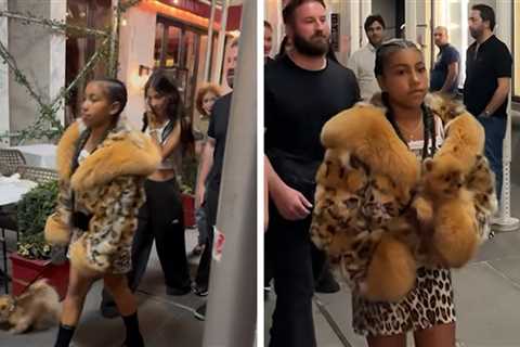 North West Twins With Puppy, Wears Fur Coat in New York City