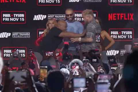 Mike Tyson Shoves Jake Paul at Press Convention for November Battle