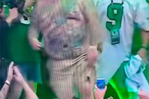 Shirtless Eagles superfan ‘f–ked up’ his knee in wild Jason Kelce celebration