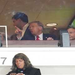 Donald Trump spotted at Jets-Steelers game, posts jacked-up pic of himself in Pittsburgh uniform