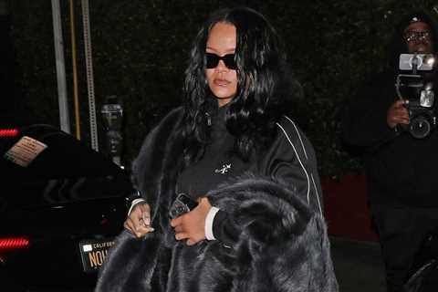 Rihanna Stepped Out to Dinner in LA in a Black Awake New York Track Suit, with a Black Bottega..