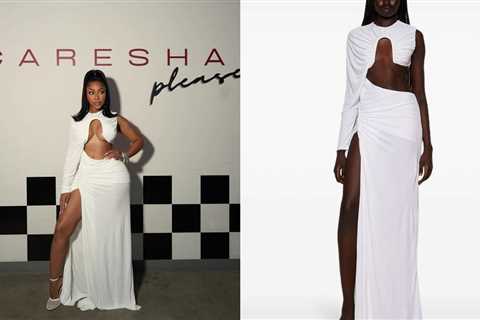 Yung Miami Wore a White Pre-Fall 2024 Christopher Esber ‘Chicane’ Dress  with Alaia Shoes on her..