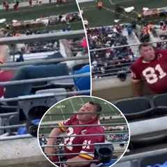 Trash-talking Commanders fan takes scary tumble down MetLife Stadium seats in viral video