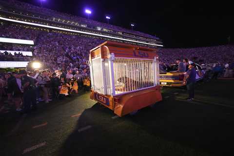 Caged tiger wheeled into LSU’s Tiger Stadium for first time since 2015 at governor’s behest