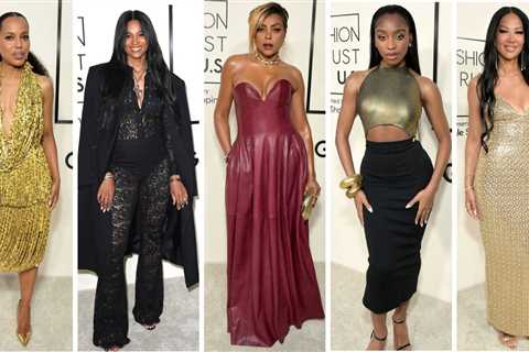 On the Scene at the Fashion Trust U.S. Awards: Kerry Washington in a Gold Beaded Burberry Gown,..