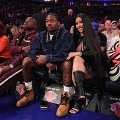 New Fashion Bomb Couple Cardi B and Stefon Diggs Sit Courtside with Cardi in a Leather Miu Miu..