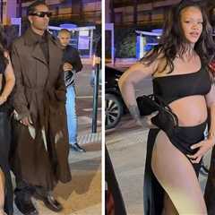 Rihanna Steps Out in a Black Cutout Alaia Maxi Dress with A$AP Rocky in a Brown Calvin Klein Trench ..
