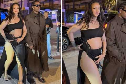 Rihanna Steps Out in a Black Cutout Alaia Maxi Dress with A$AP Rocky in a Brown Calvin Klein Trench ..