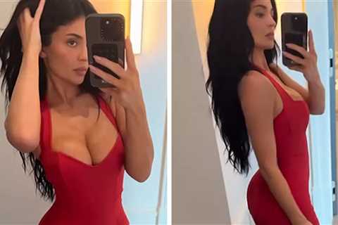 Kylie Jenner Shows Off Bust in Low-Cut Red Dress