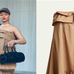 Rihanna Wears Brown Light YSL Cotton-Poplin Dress and Schiaparelli Bag for FatBurger Craving