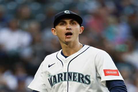 ​Mariners pitcher George Kirby bloodied after taking 103 mph comebacker to face