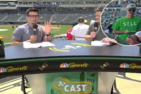 A’s fan wearing ‘Sell’ t-shirt swarmed by stadium security in wild live broadcast scene