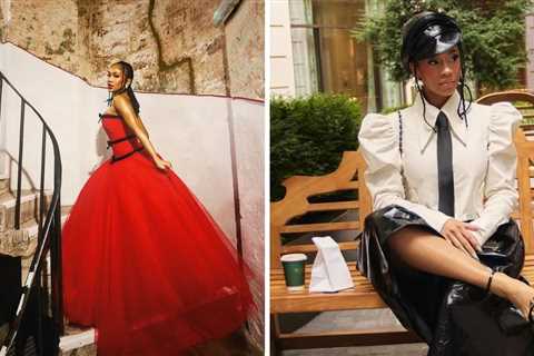 Saweetie Attended London Fashion Week in a Red Richard Quinn Dress + a White Tolu Coker Cropped Top ..