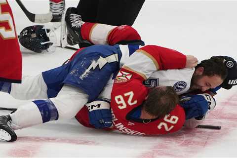 Panthers-Lightning preseason game sees ejected player score in ‘stupid’ 65-penalty imbroglio