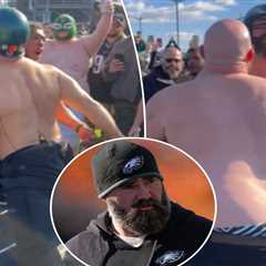 Shirtless Jason Kelce wins belly-bucking match in wild Eagles tailgate scene