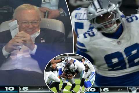 Jerry Jones can’t stop smiling while watching Quinnen Williams record first sack as Cowboy