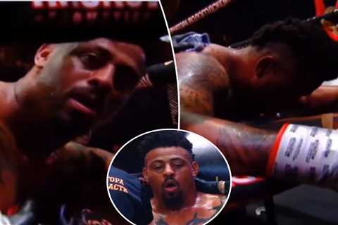 Ex-NFL star Greg Hardy collapses into his corner after asthma attack during boxing match in scary..