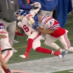 Giants-Patriots scuffle breaks out after Jaxson Dart sent flying in wild MNF start