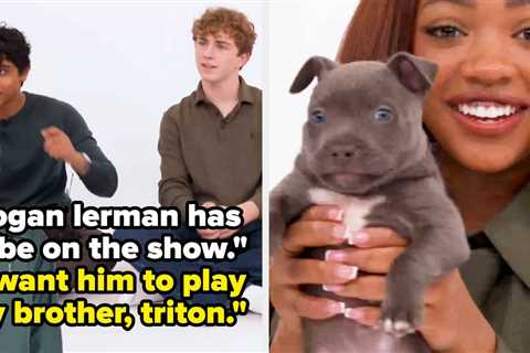 Percy Jackson Stars Walker Scobell, Leah Sava Jeffries, And Aryan Simhadri Play With Puppies While..