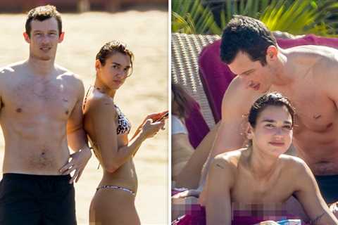 Dua Lipa Hits the Beach in Tiny Bikini, Shows PDA with Fiancé Callum Turner
