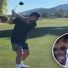 Dodgers ace Yoshinobu Yamamoto shows off golf swing in Arizona ahead of spring training