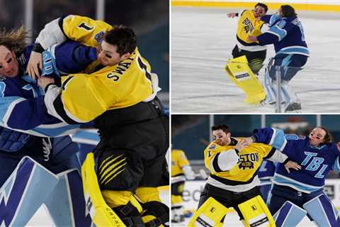 Bruins, Lightning goalies duke it out during intense fight in NHL Stadium Series first