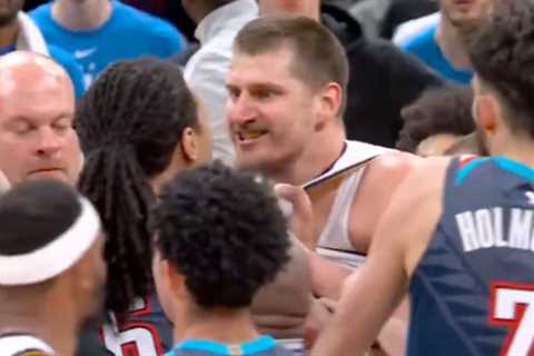 Nuggets-Thunder get into heated scrum after Lu Dort trips Nikola Jokic in wild scene