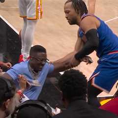 Jalen Brunson Crashes Into Boosie Badazz During Knicks' Blowout Win Over Hawks