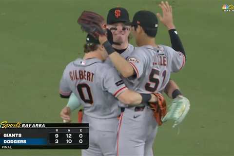 Giants outfielders’ bizarre thrusting celebration goes viral