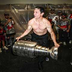 Hurricanes coach Rod Brind’Amour goes shirtless to lift Stanley Cup in wild locker room celebration