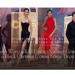 Zendaya Wore a Red Ernesto Naranjo Gown and a Black Christian Cowan Fringe Dress on the Spider-Man: ..