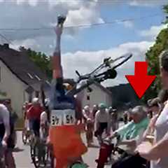 Elderly Woman on Scooter Causes Chain Reaction Bicycle Crash During Race, On Video