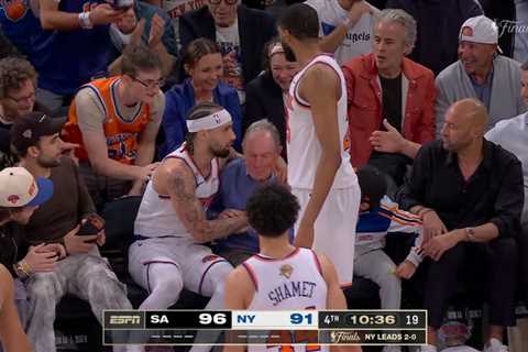 Knicks guard Jose Alvarado plows into former NYC Mayor Bloomberg during Game 3 of Finals