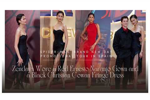 Zendaya Wore a Red Ernesto Naranjo Gown and a Black Christian Cowan Fringe Dress on the Spider-Man: ..
