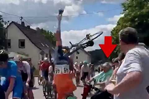 Elderly Woman on Scooter Causes Chain Reaction Bicycle Crash During Race, On Video