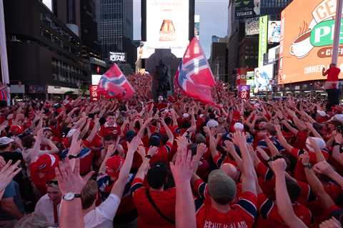 Rowing Norwegian World Cup fans take over NYC subways, Times Square